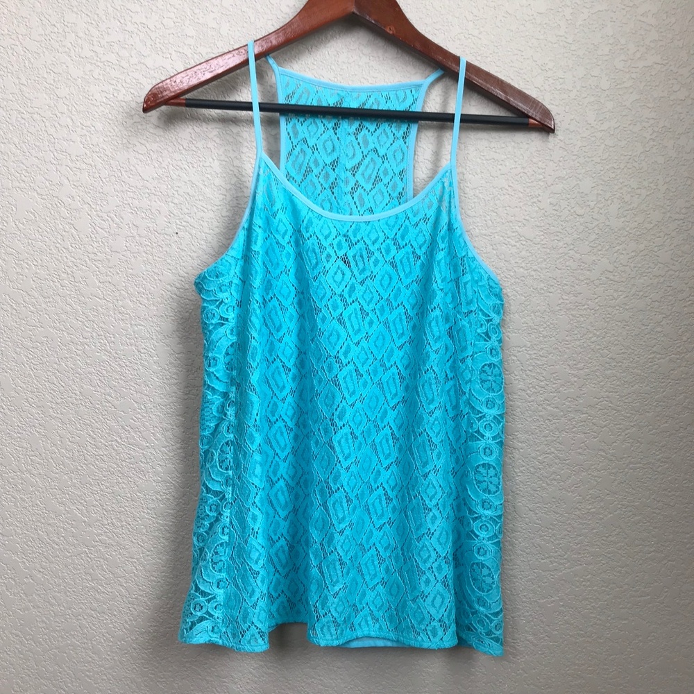 Nanette Lepore Turquoise Lined Lace Tank Top